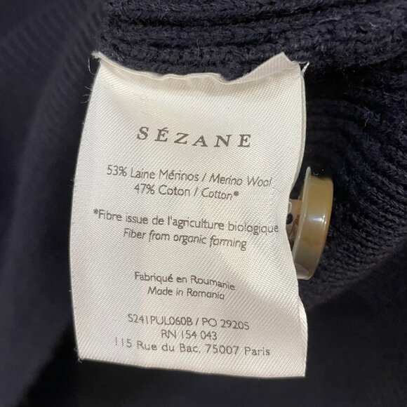 EUC Sezane Sami Merino Cotton Button Cuff Sweater Navy Medium - Picture 7 of 8
